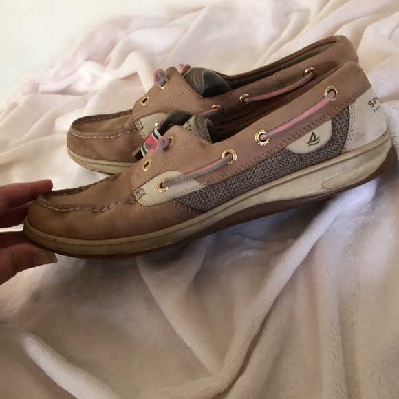 Sperry Top-sider boat shoes preppy size 9.5 women’s tan pink green - Picture 8 of 10